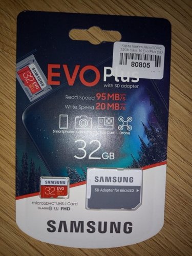 Фото Карта пам'яті Samsung 32 GB microSDHC Class 10 UHS-I EVO Plus + SD Adapter MB-MC32GA від користувача elenusiya