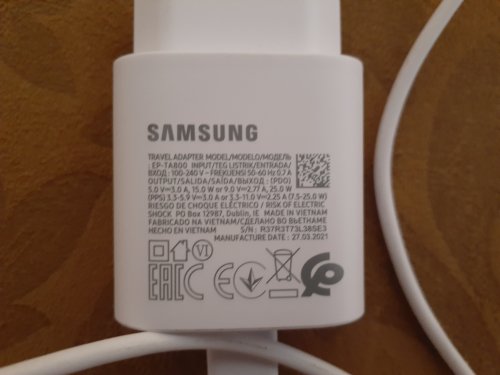 Фото Мережевий зарядний пристрій Samsung 25W PD Power Adapter (with Type-C cable) Black (EP-TA800XBE) від користувача Ваня