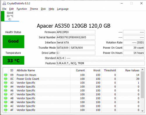 Фото SSD накопичувач Apacer AS350 Panther 120 GB (AP120GAS350-1) від користувача Ruloff