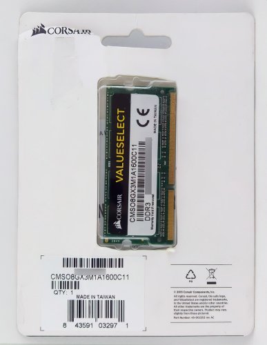 Фото Пам'ять для ноутбуків Corsair 8 GB SO-DIMM DDR3 1600MHz ValueSelect (CMSO8GX3M1A1600C11) від користувача grindcorefan1