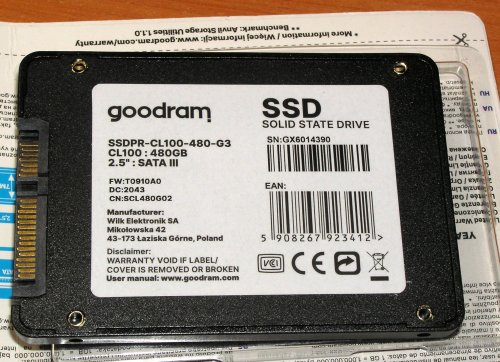 Фото SSD накопичувач GOODRAM CL100 GEN.3 480 GB (SSDPR-CL100-480-G3) від користувача 339