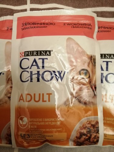 Фото вологий корм Cat Chow Adult с говядиной и баклажанами 85 г (7613036595025) від користувача Вікторія