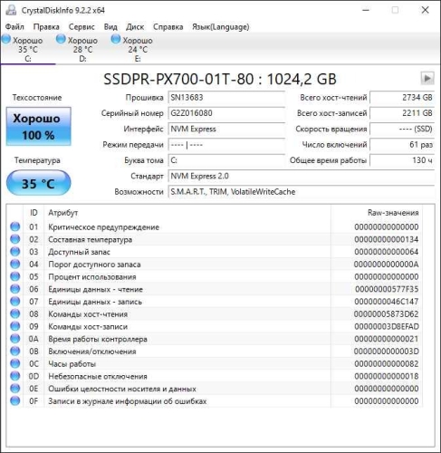 Фото SSD накопичувач GOODRAM PX700 1 TB (SSDPR-PX700-01T-80) від користувача Василь Нетребюк