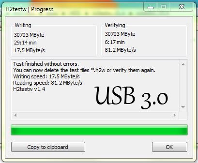 USB 3.0 H2testw