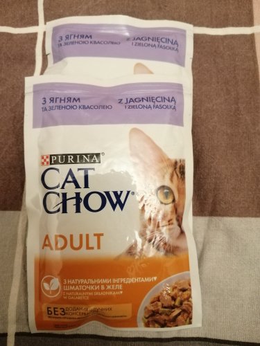 Фото вологий корм Cat Chow Adult с ягненком и зеленой фасолью в желе 85 г (7613036595087) від користувача Вікторія