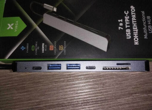 Фото Док-станція для ноутбука Vinga Type-C to 4K HDMI+2*USB3.0+SD+TF+2*PD Aluminium (VCPHTC7AL) від користувача mandragor971