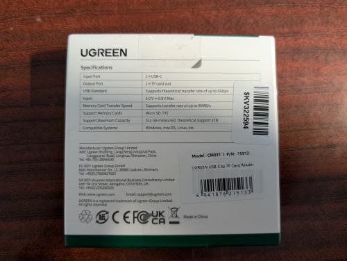 Фото Кардридер UGREEN CM331 USB Type-C to TF Card Reader Gold (80124) від користувача Dmitriy Bortnik