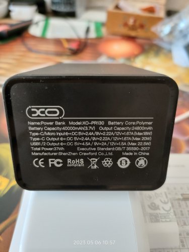 Фото Зовнішній акумулятор (павербанк) XO PR130 PD20W + QC 3.0 22.5W 40000mAh Black від користувача Igorian