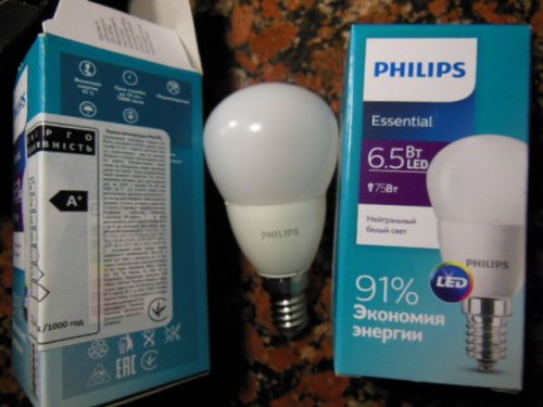 Фото Світлодіодна лампа LED Philips ESSLEDLustre 6.5 E14 840 P45NDFR RCA (929001886907) від користувача 